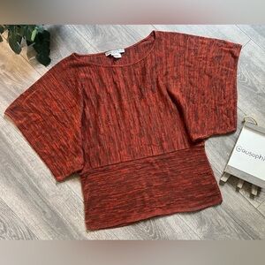 Two-One-Two NY Y2K 90s Heathered Orangey Brown Batwing Sweater Knit Top. Size MP